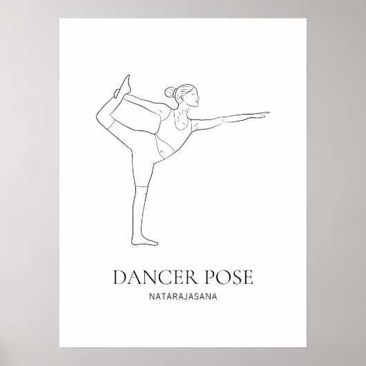 Danser Pose Yoga Vrouw Minimalistische Zwarte Lijn Poster (Voorkant)