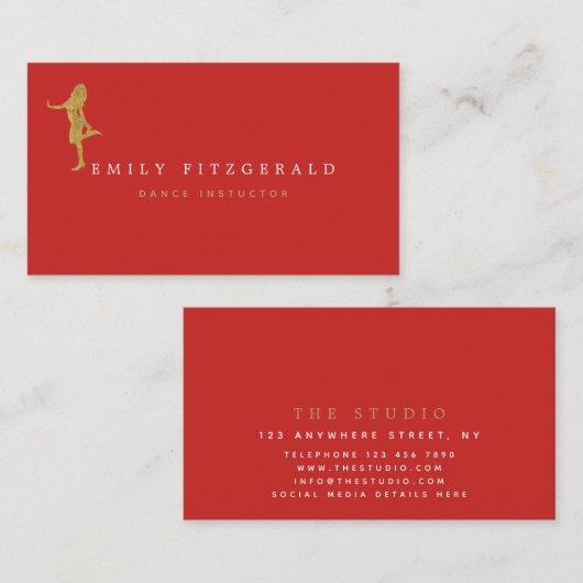 Danser/Studio/Minimalistisch Rood/Goud silhouet Visitekaartje (Voorkant / Achterkant)
