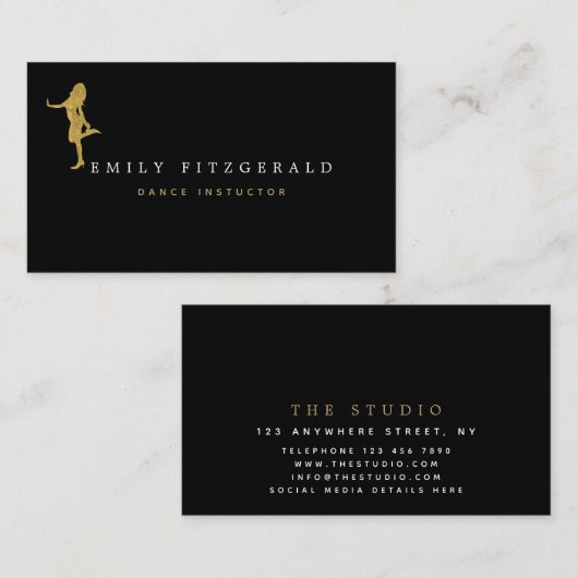 Danser/Studio/Minimalistisch zwart/goud silhouet Visitekaartje (Voorkant / Achterkant)
