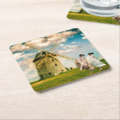 danserende bladermeisjes en windmollen kartonnen onderzetters (Schuin)