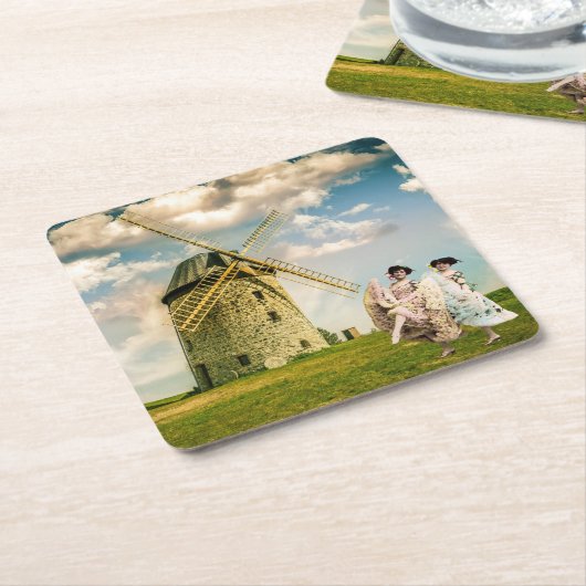 danserende bladermeisjes en windmollen kartonnen onderzetters (Schuin)