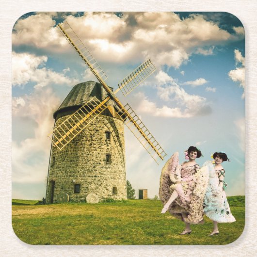 danserende bladermeisjes en windmollen kartonnen onderzetters (Voorkant)