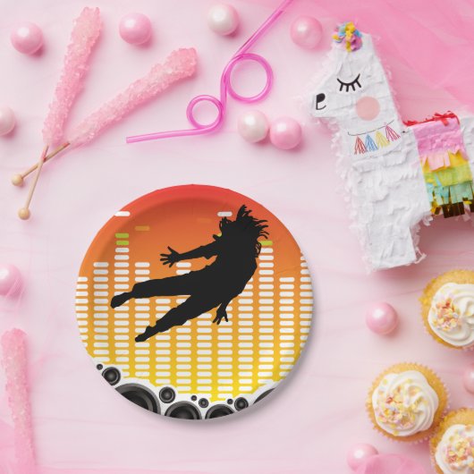 dansers en luidsprekers papieren bordje (Feest)