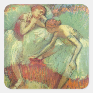 Dansers in het Groen door Edgar Degas, Vintage Bal Vierkante Sticker