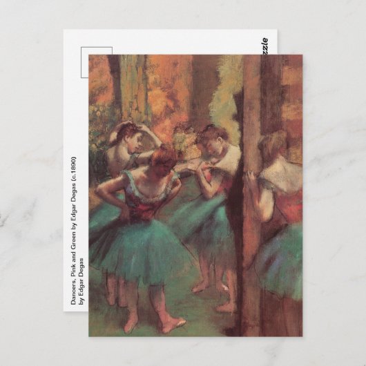 dansers, roze en groen van Edgar Degas Briefkaart (Voorkant / Achterkant)