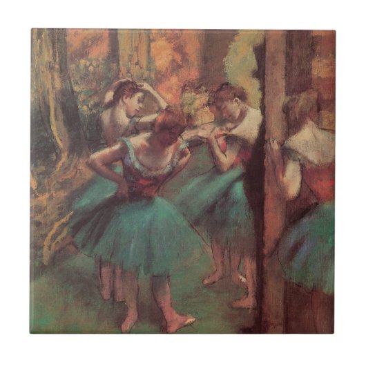 dansers, roze en groen van Edgar Degas Tegeltje (Voorkant)