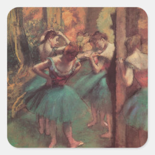 dansers, roze en groen van Edgar Degas Vierkante Sticker