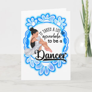 Dansers schitteren gefeliciteerd blauwe bloemkaart kaart