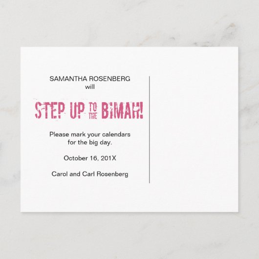 Dansfeest Bat Mitswa Save the Date Aankondigingskaart (Achterkant)