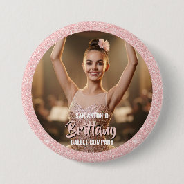 Dansfoto knopspeld Roze Goud Glitter Rand Ronde Button 7,6 Cm