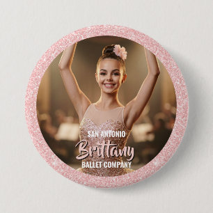 Dansfoto knopspeld Roze Goud Glitter Rand Ronde Button 7,6 Cm