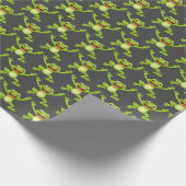 Dansgroene kikker op grijs cadeaupapier (Hoek)