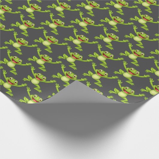 Dansgroene kikker op grijs cadeaupapier (Hoek)