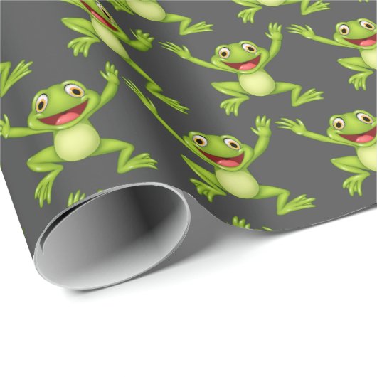 Dansgroene kikker op grijs cadeaupapier (Rol Hoek)