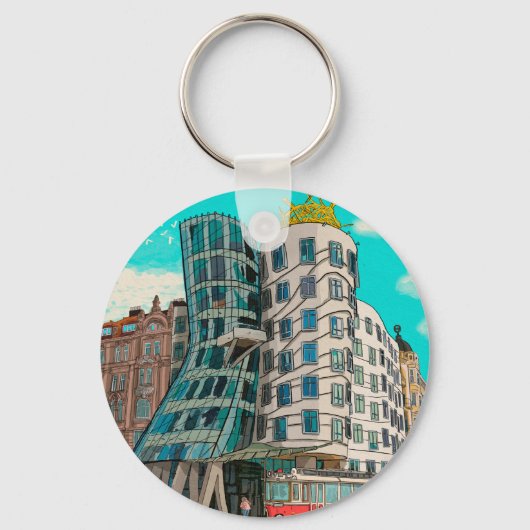 DansHouse Prague Czech Republic Whimsical Art Sleutelhanger (Voorkant)