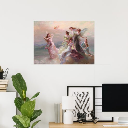 Dansing van de Nymfen en Cupid door Édouard Bisson Poster (Thuiskantoor)