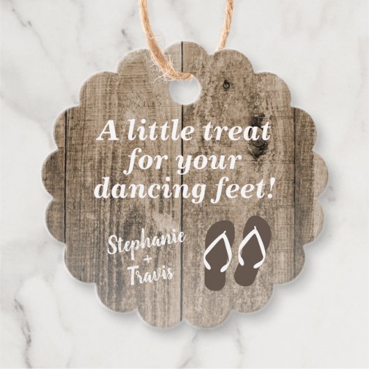 Dansingsfeet Teenslippers Rustic Wedding Bedankjes Labels (Voorkant)