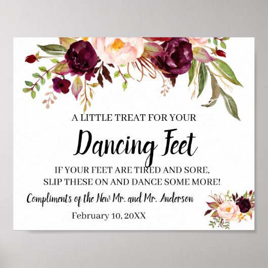 Dansingsfeet Teenslippers Wedding MarsalaBloemteke Poster (Voorkant)
