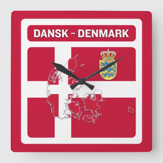 Dansk Denmark Flag Vierkante Klok (Voorkant)