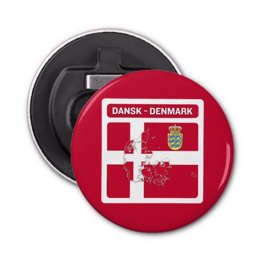 Dansk Denmark vlag Button Flesopener (Voorkant)