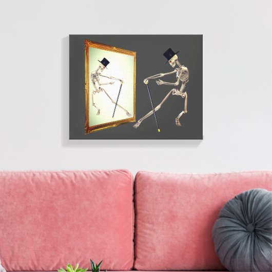 Danskelet in spiegel canvas afdruk (Insitu (Woonkamer))