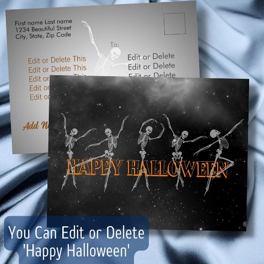 Danskeleton Happy Halloween zwart-wit Briefkaart