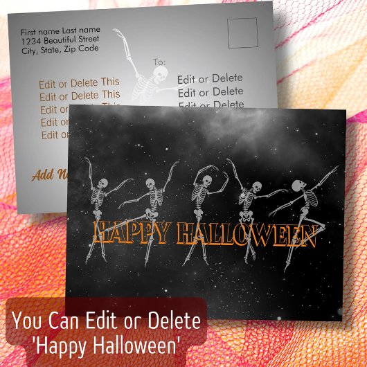 Danskeleton Happy Halloween zwart-wit Briefkaart