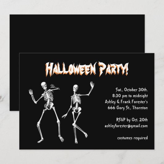 Danskeletten Halloween Costume Party nodigt uit Kaart (Voorkant / Achterkant)