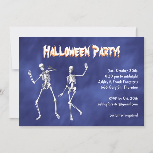 Danskeletten in Paarse Haze Halloween Invite Kaart (Voorkant)