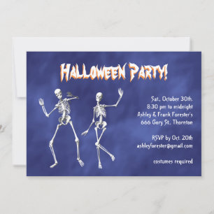 Danskeletten in Paarse Haze Halloween Invite Kaart