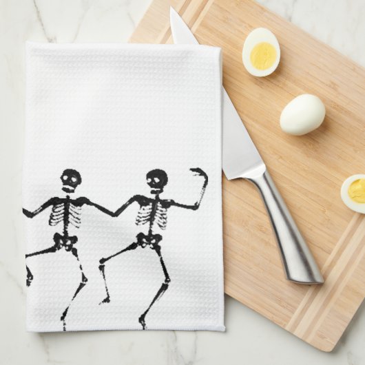 Danskeletten (zwart-wit) theedoek (Quarter Fold)