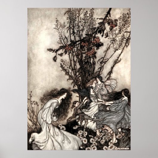 dansmeisjes in de tuin door Rackham Poster (Voorkant)