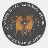 Dansrenrenrendierkerstadreslabel ticker ronde sticker (Voorkant)