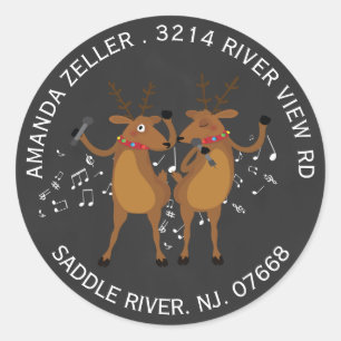 Dansrenrenrendierkerstadreslabel ticker ronde sticker