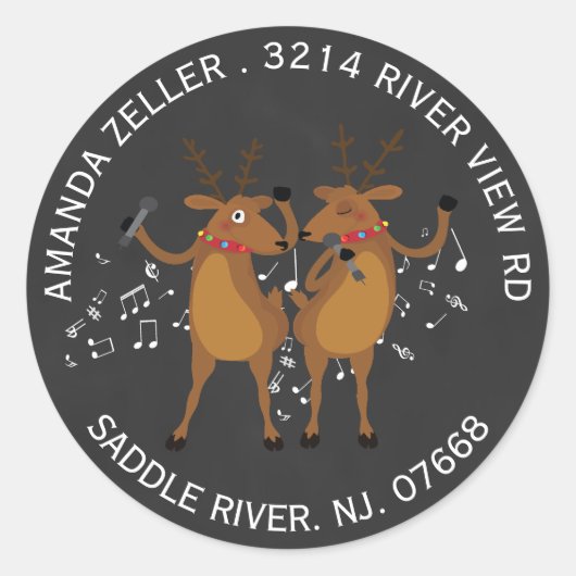 Dansrenrenrendierkerstadreslabel ticker ronde sticker (Voorkant)