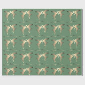 Dansrenrenrenrendier over groene "pretkerst" cadeaupapier (Vlak)