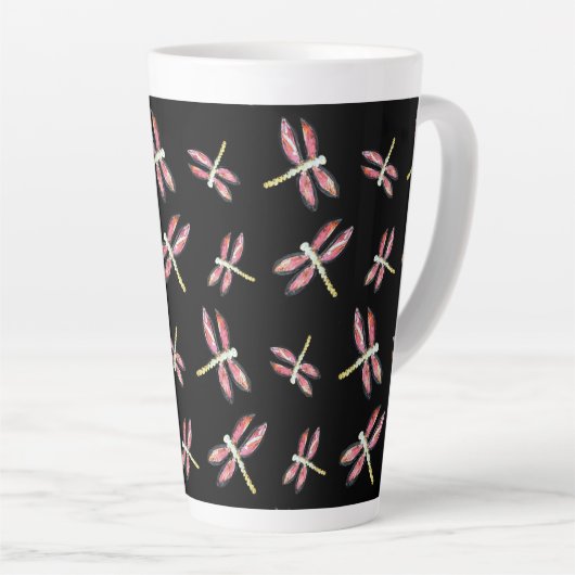 Dansroze dragonfly-patroon latte mok (Rechterhoek)