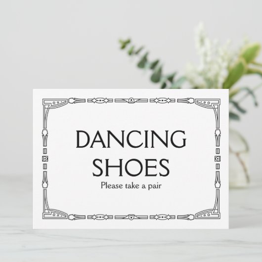 "Dansschoenen" Art Deco stijl trouwbord Kaart (Staand voorkant)