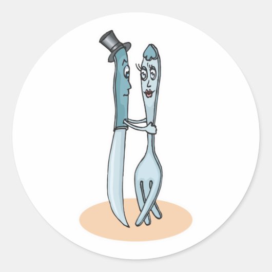 dansvork en mes ronde sticker (Voorkant)