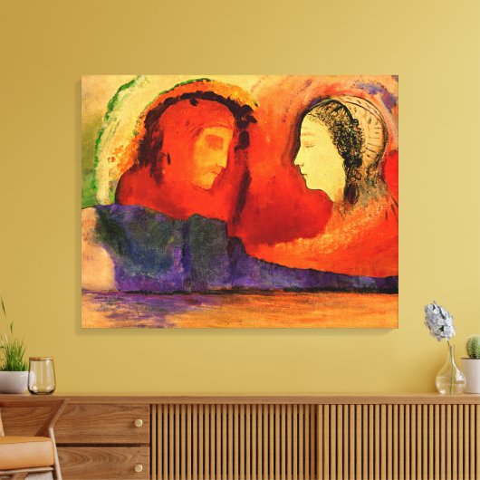 Dante et Beatrice, kunstwerk van Odilon Redon, Canvas Afdruk (Insitu (Woonkamer))