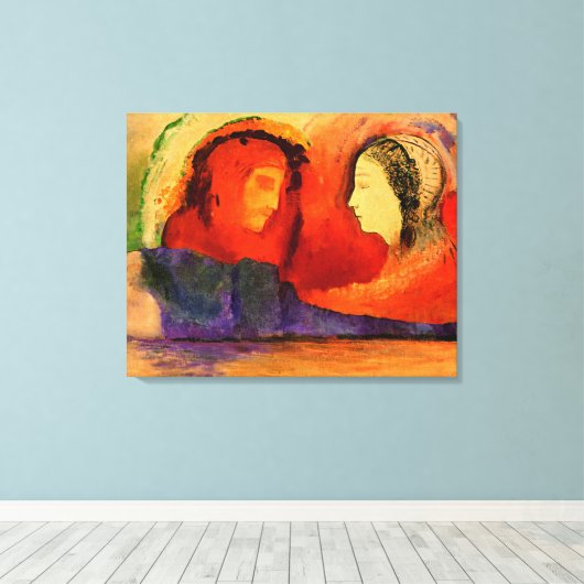 Dante et Beatrice, kunstwerk van Odilon Redon, Canvas Afdruk (Insitu (Houten vloer))