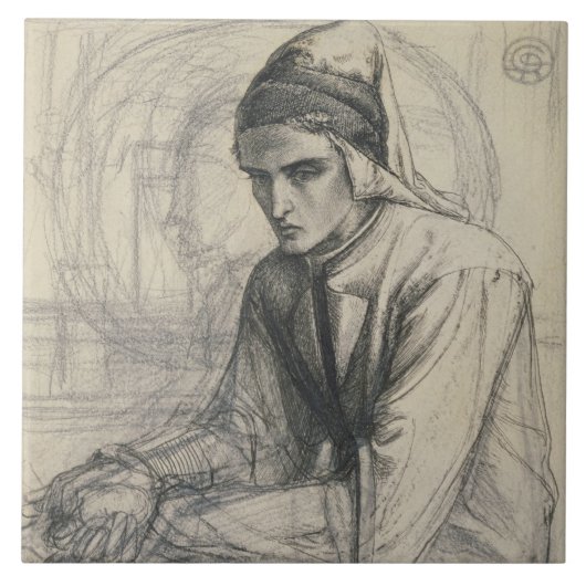 Dante in Meditation Holding a Pomegranate, c.1852 Tegeltje (Voorkant)