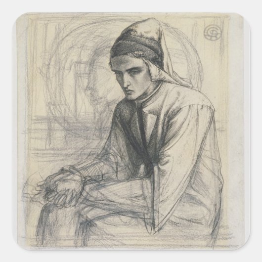 Dante in Meditation Holding a Pomegranate, c.1852 Vierkante Sticker (Voorkant)