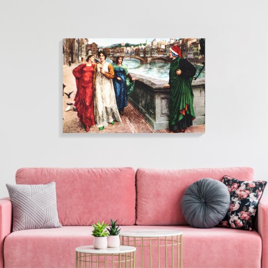 Dante ontmoet Beatrice in Florence. Canvas Afdruk (Insitu (Woonkamer))