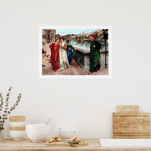 Dante ontmoet Beatrice in Florence. Poster (Keuken)