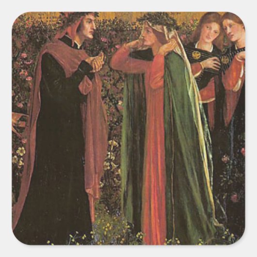 Dante ontmoet Beatrice Vierkante Sticker (Voorkant)