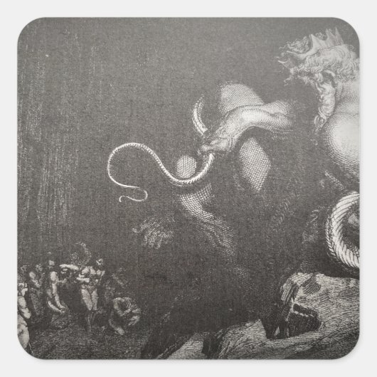 Dante & Virgil ontmoeten Minos en zijn staart - In Vierkante Sticker (Voorkant)