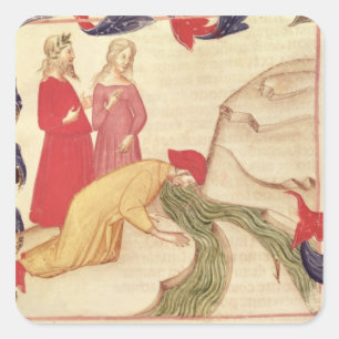 Dante zuivert zichzelf voordat ze binnenkomt vierkante sticker