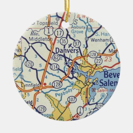 Danvers MA  Map Keramisch Ornament (Voorkant)