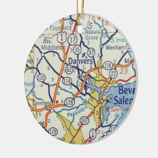 Danvers MA Map Keramisch Ornament (Links)